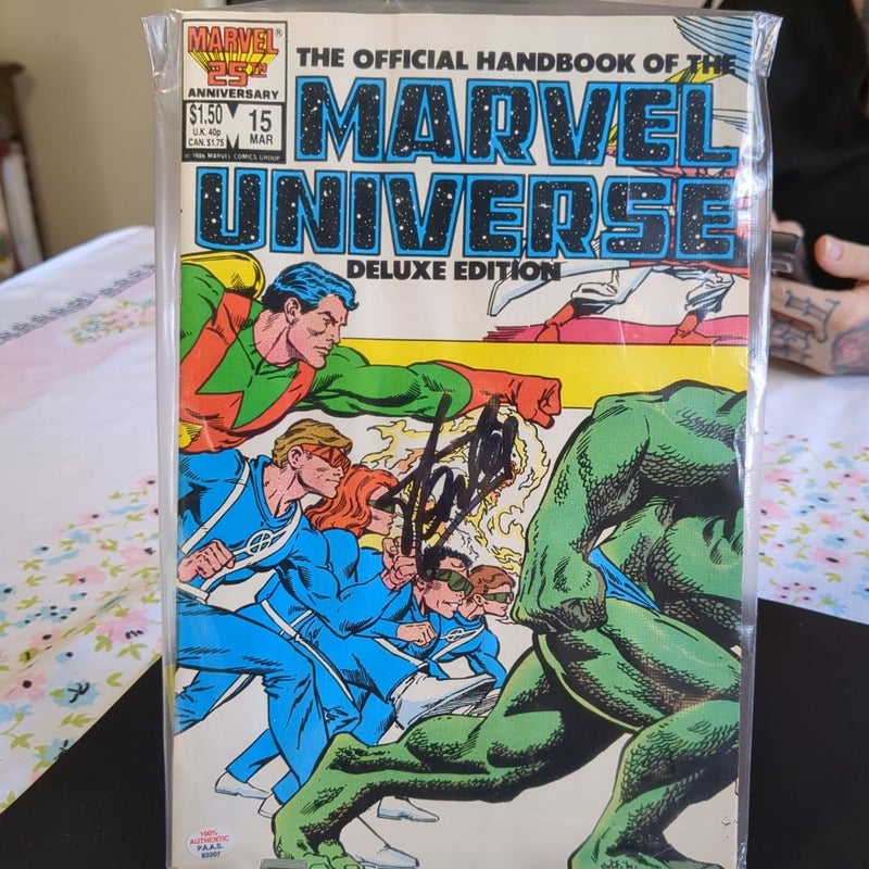 1986 signed The Offical Handbook of the Marvel Universe Deluxe Edition 