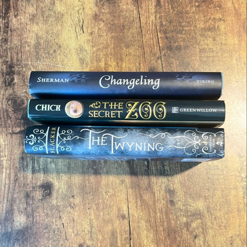 Lot of 3 Middle Grade Hardcovers: The Twyning/The Secret Zoo/Changeling