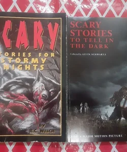 Scary Stories To Tell in the Dark by Alvin Schwartz.  Movie cover. Upc code blacked out/ Scary Stories for Stormy Nights R.C. Welch 