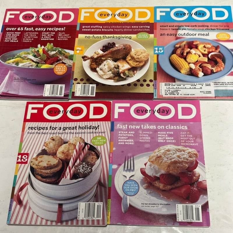 Martha Stewart EVERYDAY FOOD Lot Magazine 5 Issues 2003-2005 Recipes Baking,more