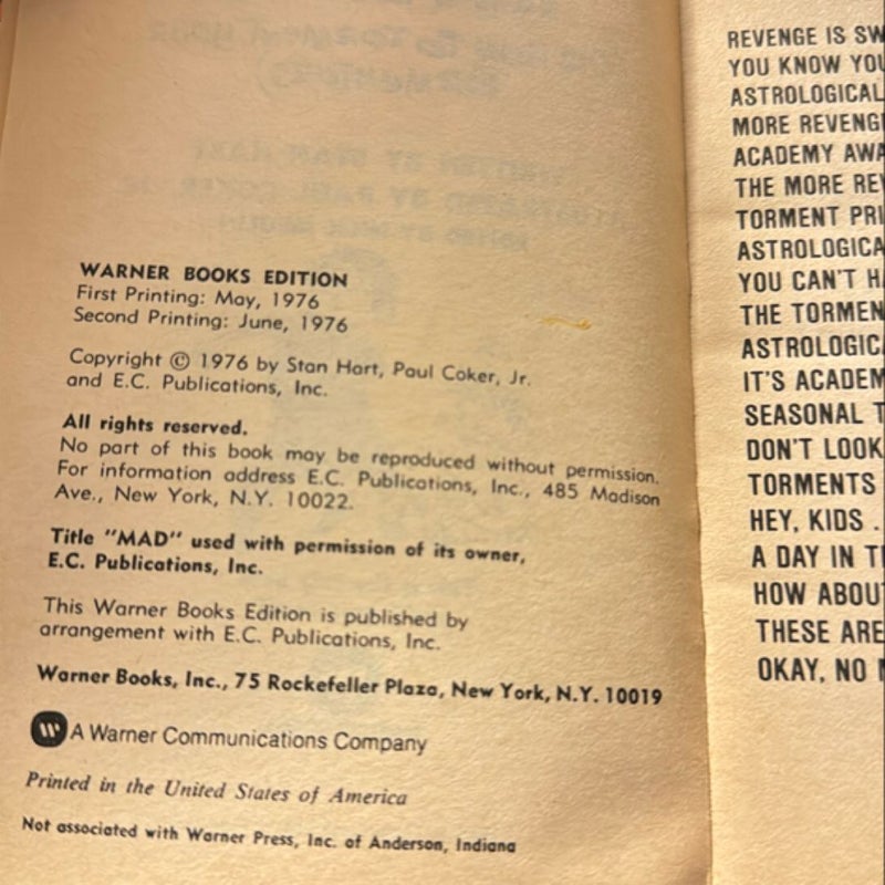 5 MAD MAGAZINE BOOKS: The Mad Book of Revenge, Sing Along with Mad, Mad Guide to Leisure Time, Son of Mad, Mad in Orbit