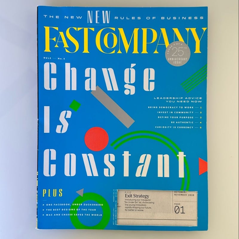 Fast Company Magazine October/November 2020. Leadership Advice You Need to Know. The Best Design of the Year.