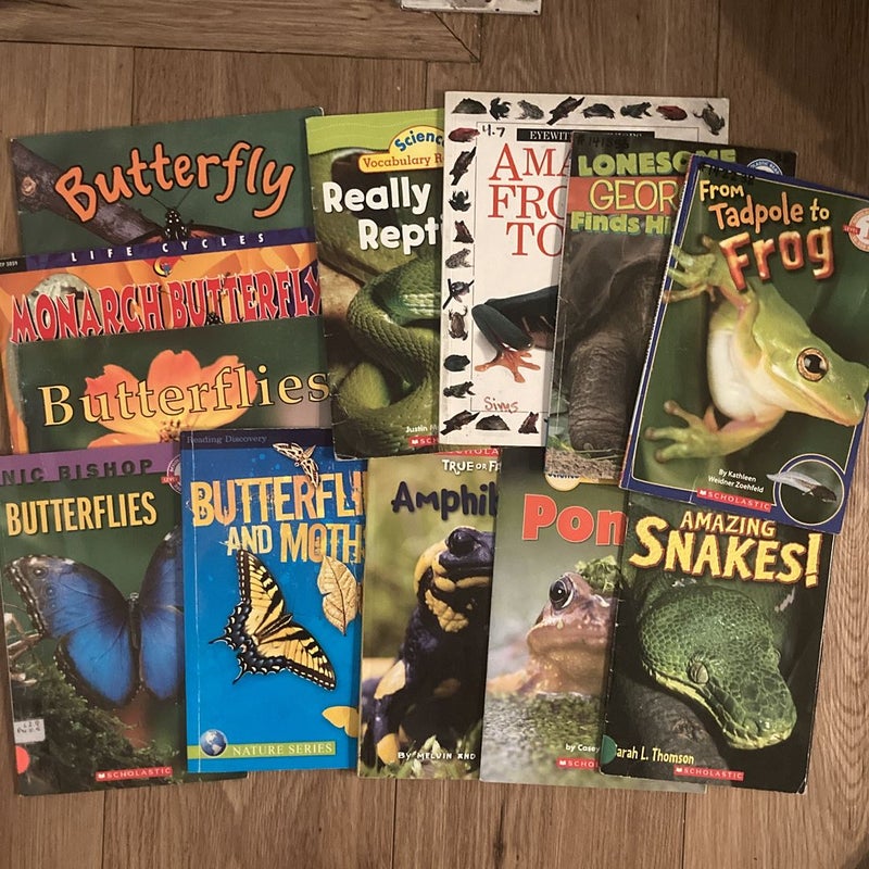 (12) Mixed Nonfiction Paperback Books for Kids Butterflies, Frogs, Snakes, Amphibians!