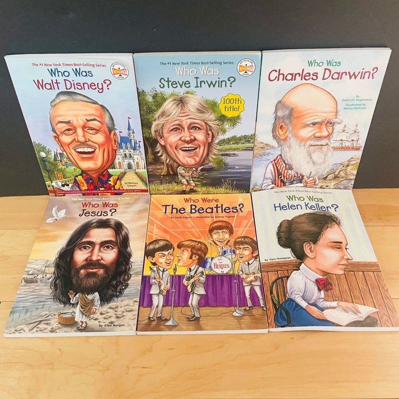 Who Was… Bundle-Lot of 6; Walt Disney, Charles Darwin, Helen Keller, The Beatles, Jesus, Steve Irwin