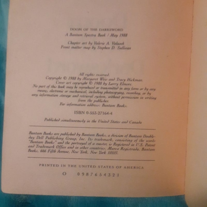 The Darksword Trilogy book Set by Margaret Weis, Forging the darksword , Doom of the dark sword, Triumph of the darksword, all 1st Editions