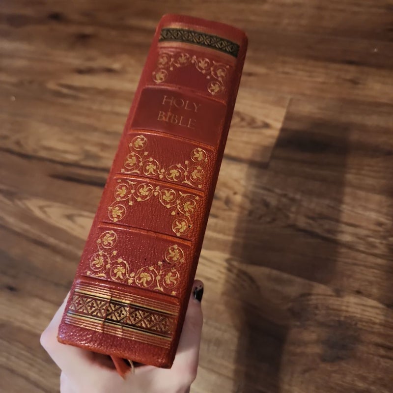 Rare Antique Holy Bible Full Red Leather Catholic Family Edition 1953 Leather