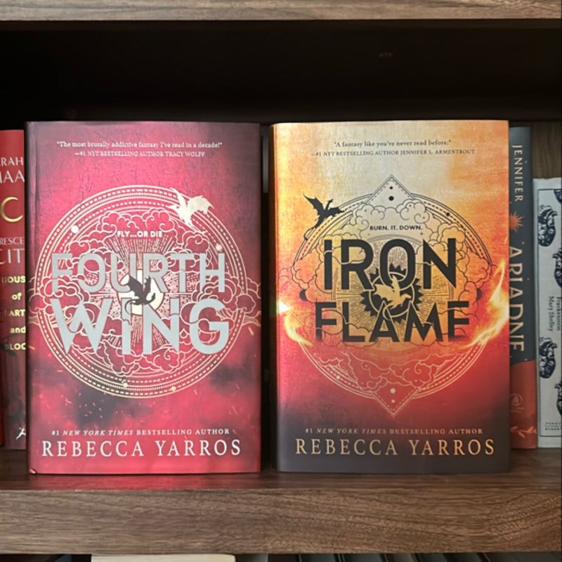 Red Fourth Wing and first edition Iron Flame Set