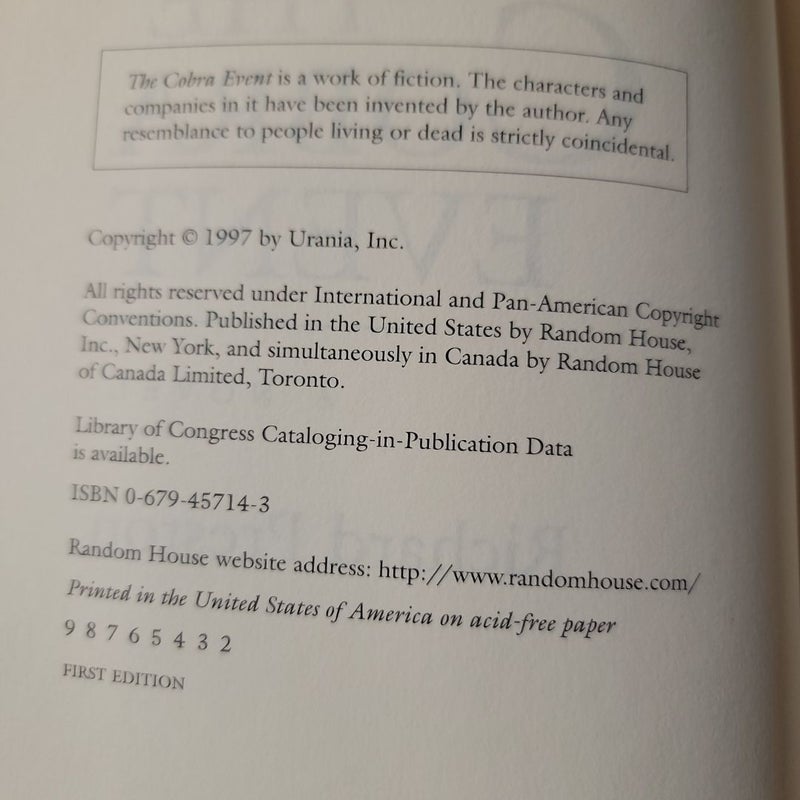 The Cobra Event (1997 First Edition)
