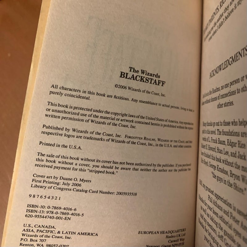 Blackstaff, Wizards 1, First Edition First Printing