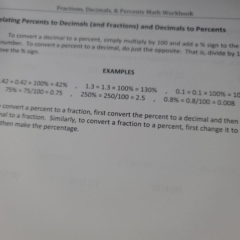 Fractions, Decimals, and Percents Math Workbook (Includes Repeating Decimals)