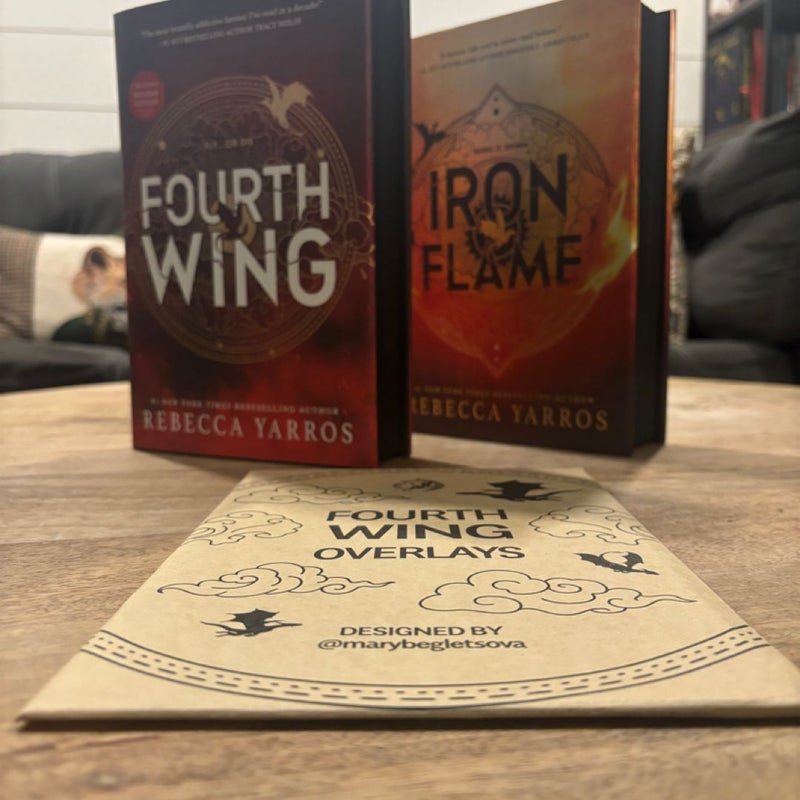 Exclusive Holiday Edition of Fourth Wing First Edition, Iron Flame First Edition + Overlays