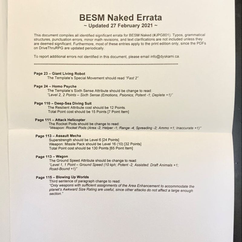 BESM NAKED FOURTH EDITION simplified anime and manga adventures