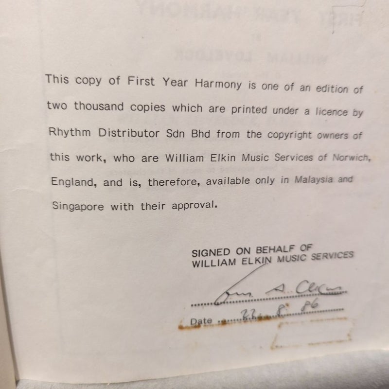 First Year Harmony