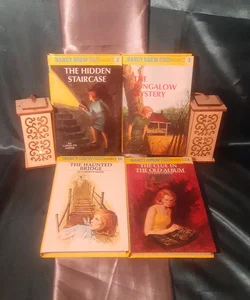 Nancy Drew book lot 2, 3, 15, & 24: the Hidden Staircase, Bungalow Mystery, Haunted Bridge, Clue in the Old Album