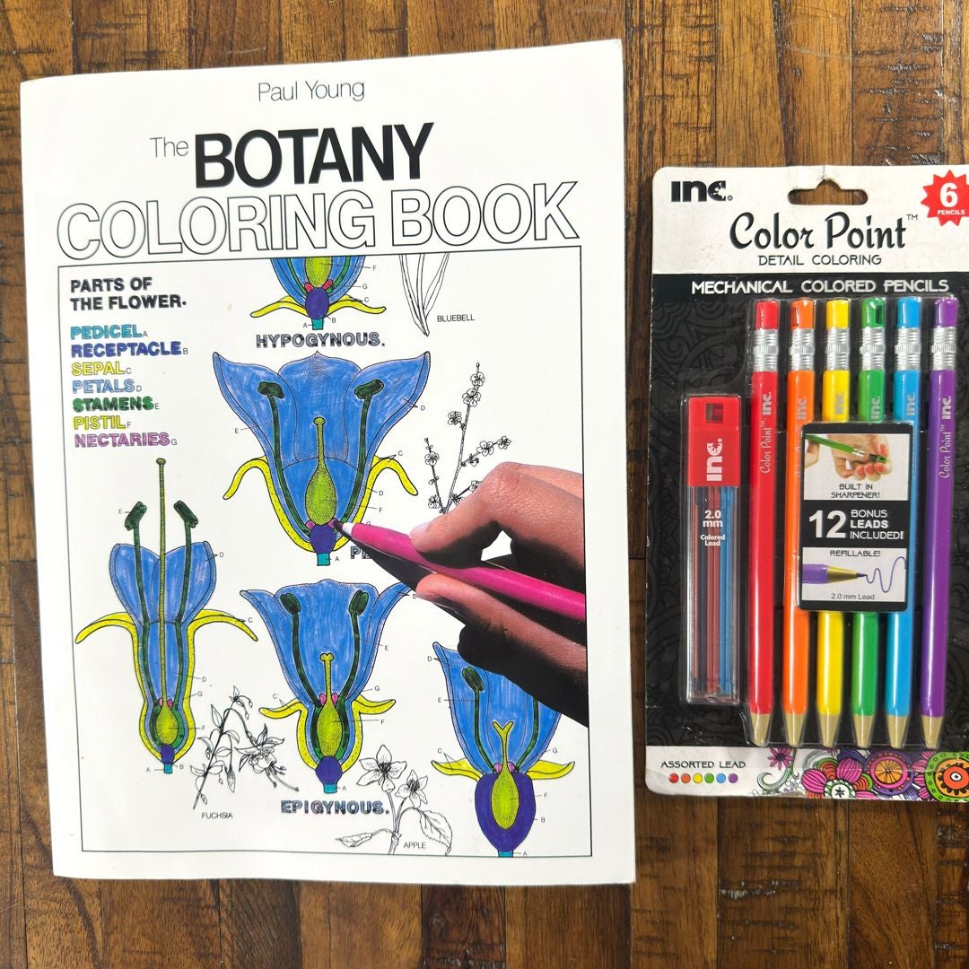 Vintage Botany Coloring Book & 6 Mechanical Color Pencil Gift Set