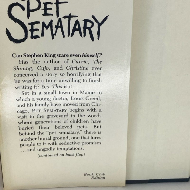 Vintage Pet Sematary By Stephen King 1983 Book Club Edition with Dust Jacket
