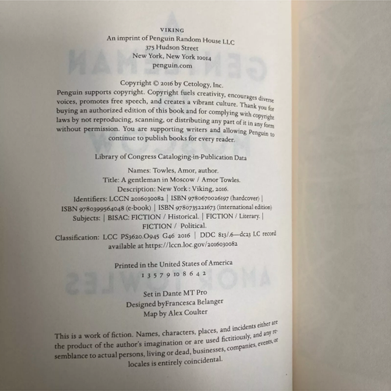 A Gentleman In Moscow SIGNED First Edition First Printing