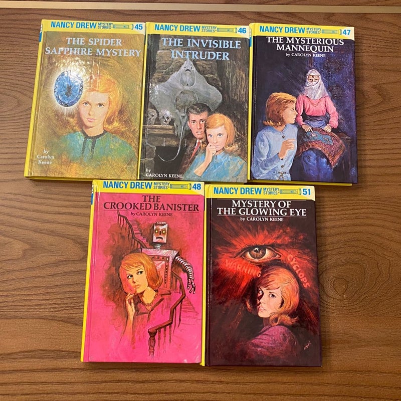 Nancy Drew 45-51 The Spider Sapphire Mystery, The Invisible Intruder, The Mysterious Mannequin, The Crooked Banister, Mystery of the Glowing Eye