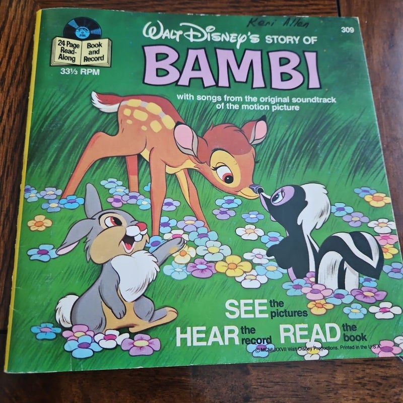 Walt Disney Bambi book with record tested