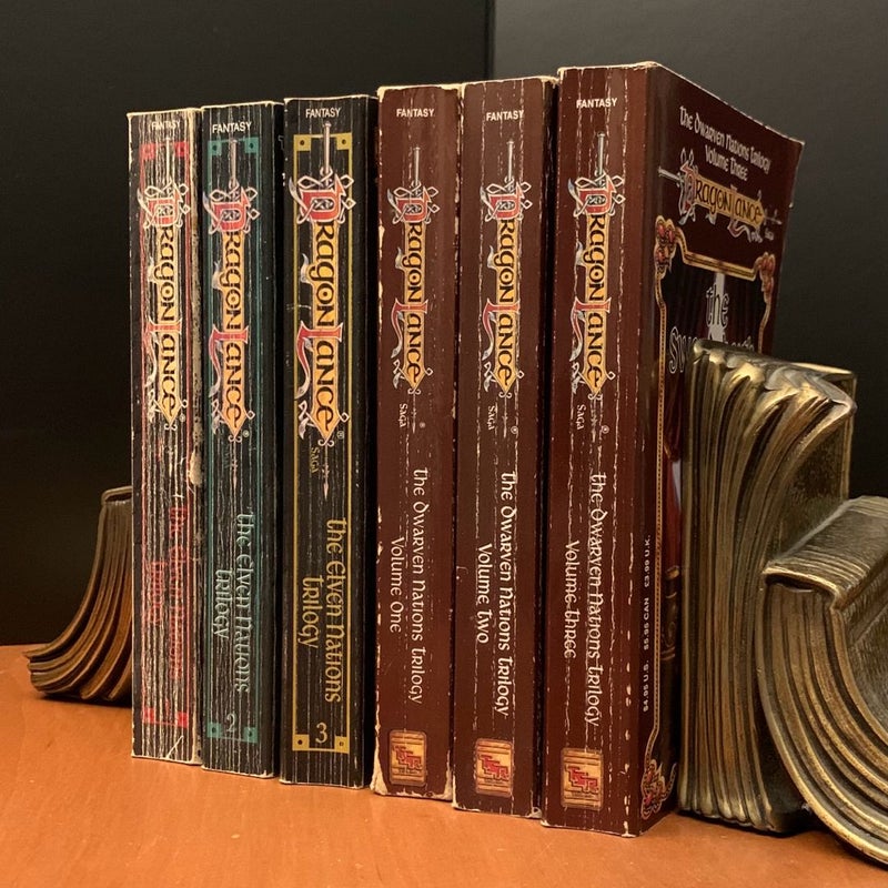 Vintage 1991 First Edition DragonLance: Complete Elven Nations & Dwarven Nations Trilogy Set: Firstborn, The Kinslayer Wars, The Qualinesti, The Covenant of the Forge, Hammer and Axe, The Swordsheath Scroll