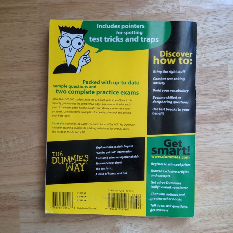 GRE CAT for Dummies by Suzee Vlk
