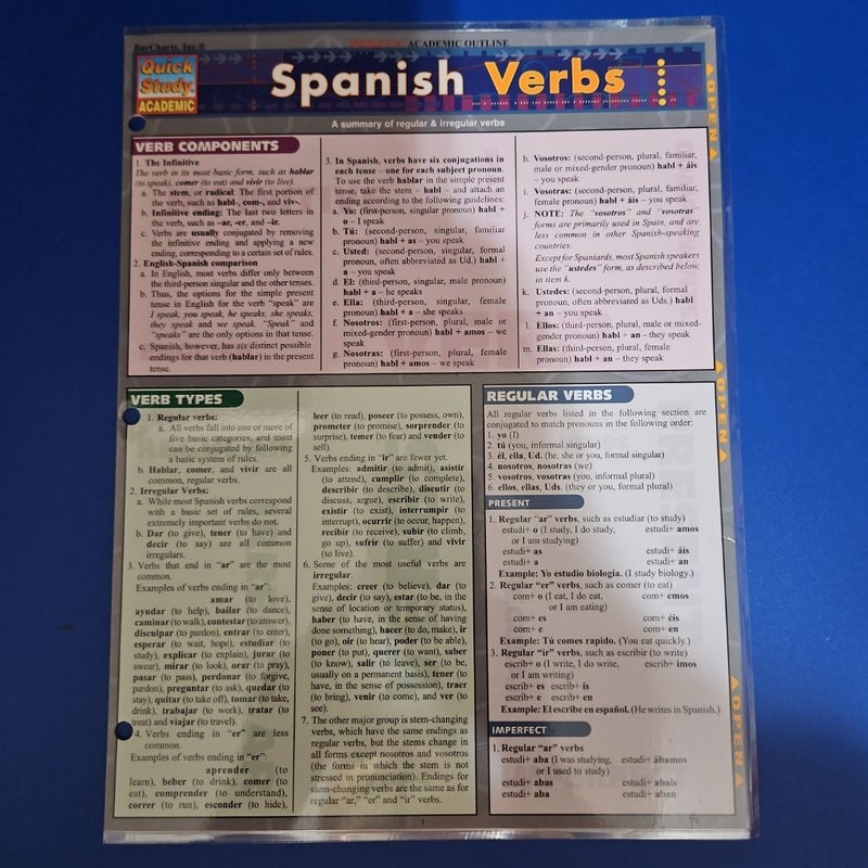 Bar Charts, Inc Quick Study Academic SPANISH VERBS