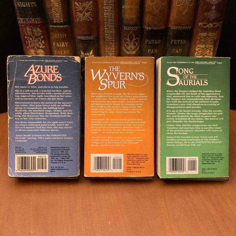 3 Complete Forgotten Realms Trilogy Set: Empires, Finder’s Stone, Moonshae: Horselords, Crusade, Dragonwall, Azure Bonds, The Wyvern’s Spur, Song of the Saurials, Darkwalker on Moonshae, Black Wizards, Darkwell