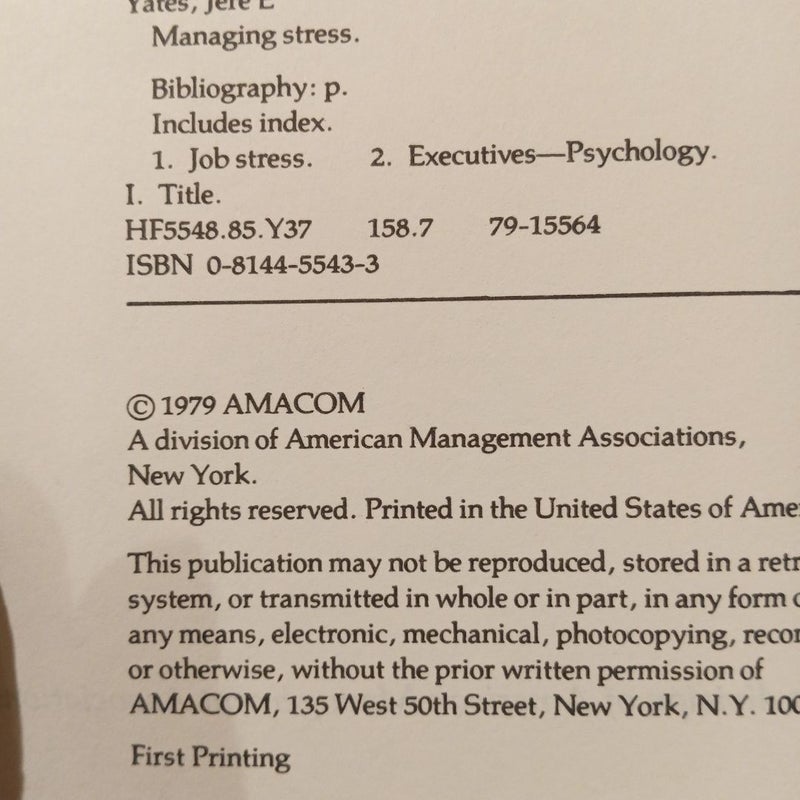 Managing Stress (First printing); AMA MEMBER EDITION