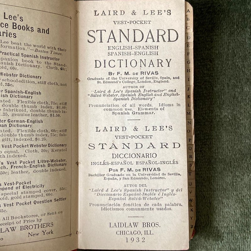 1932 Standard Spanish-English / English-Spanish Pocket Dictionary