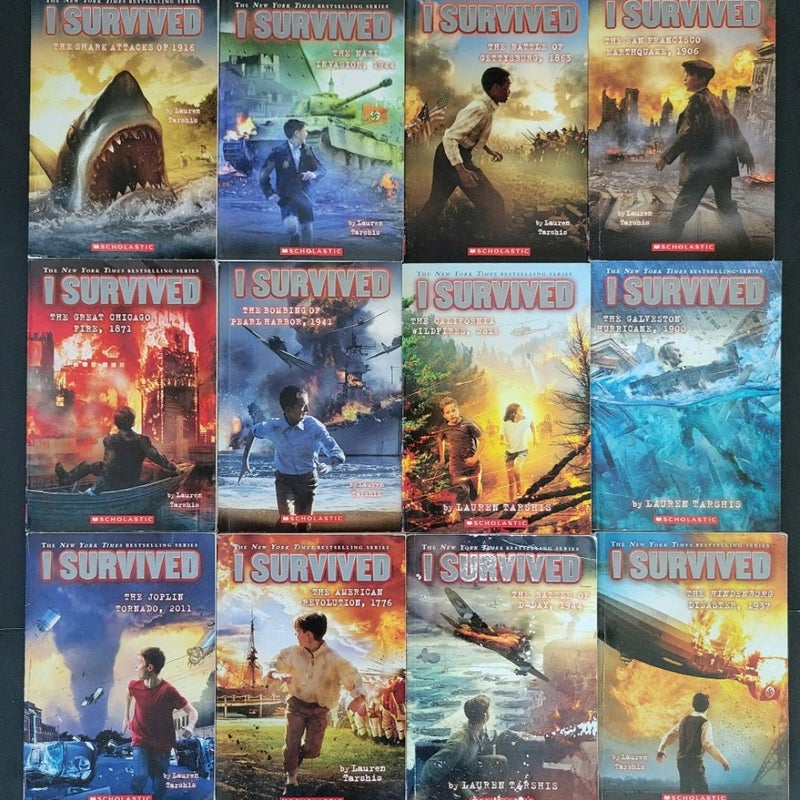 I SURVIVED LOT OF 12 SCHOLASTIC PAPERBACK BOOKS BY LAUREN TARSHIS NO DUPLICATES 