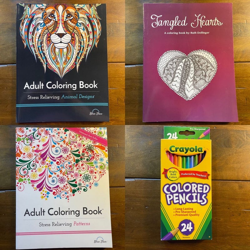 BUNDLE Adult Coloring Books and Crayola Colored Pencils