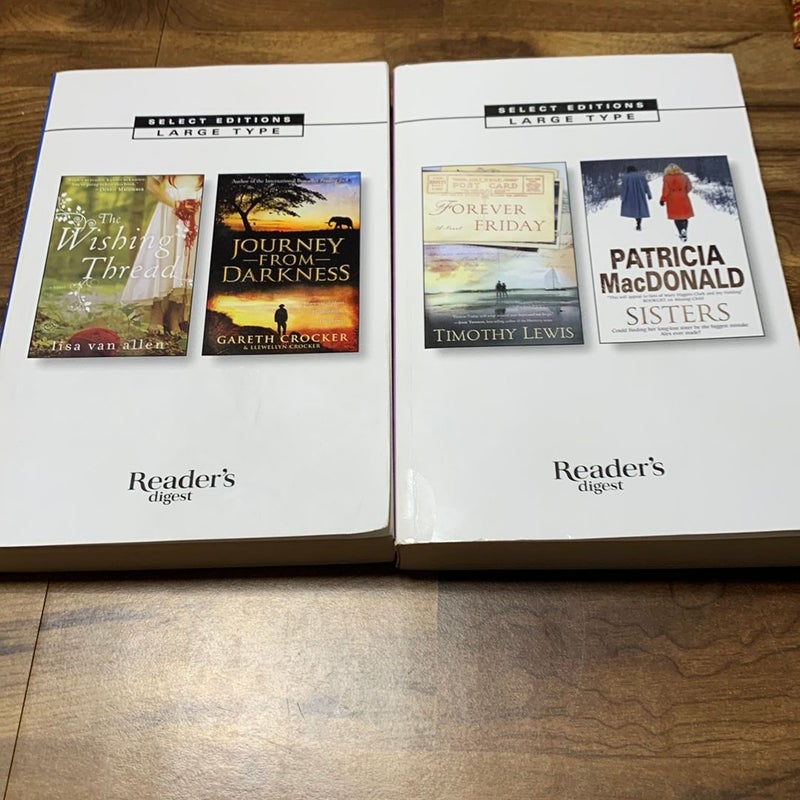 Lot of 4 Large Type Select Editions Reader’s Digest Books, 2 Novels Per Book, 8Novels! See pics for titles in detail!