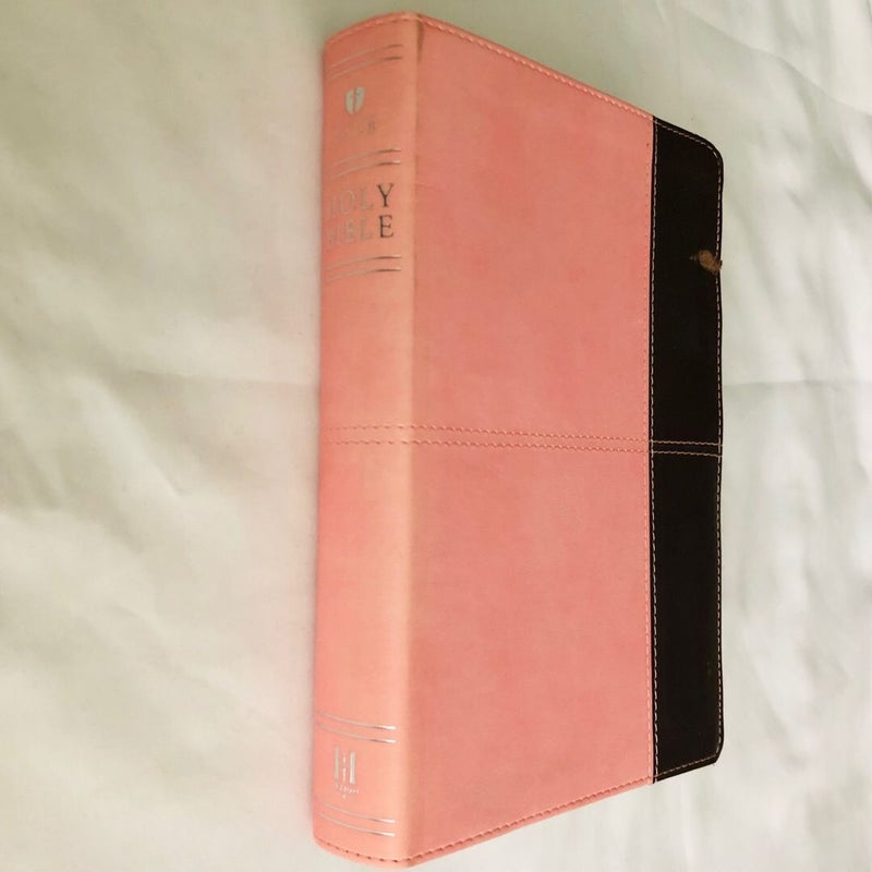 HCSB Large Print Personal Size Bible, Pink/Brown LeatherTouch Indexed