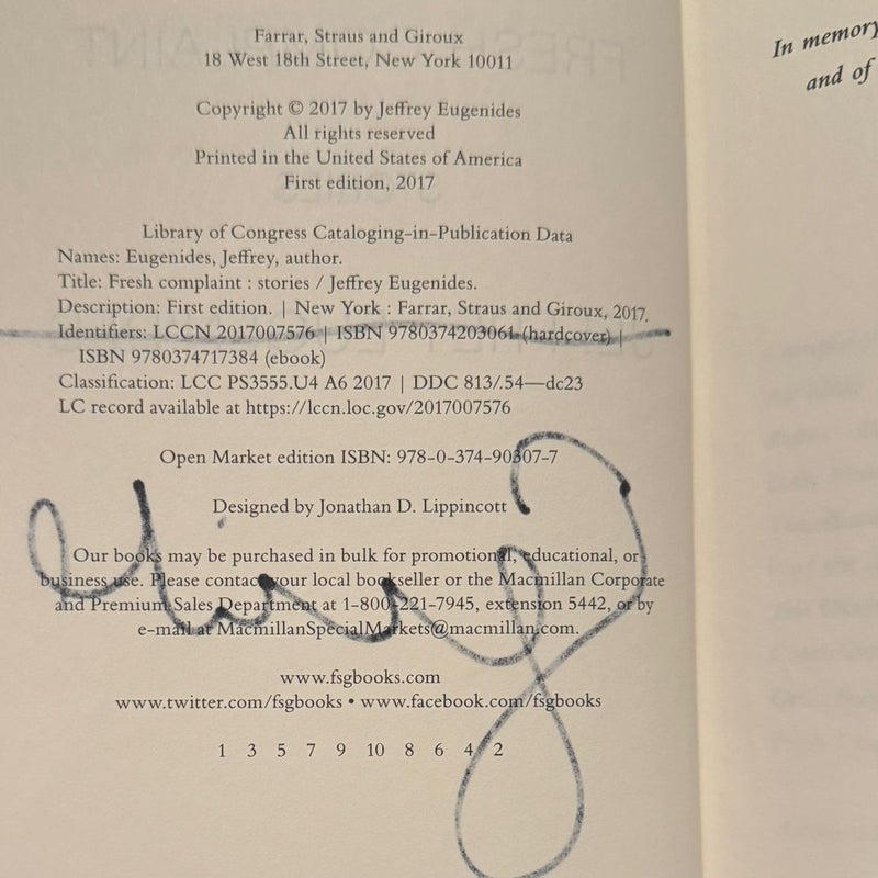 Fresh Complaint - Signed by Author on Title Page - First Edition, First Printing