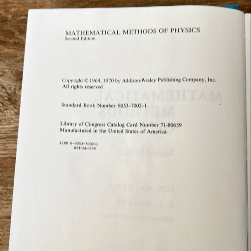 Mathematical Methods of Physics by Jon Mathews, Robert L. Walker