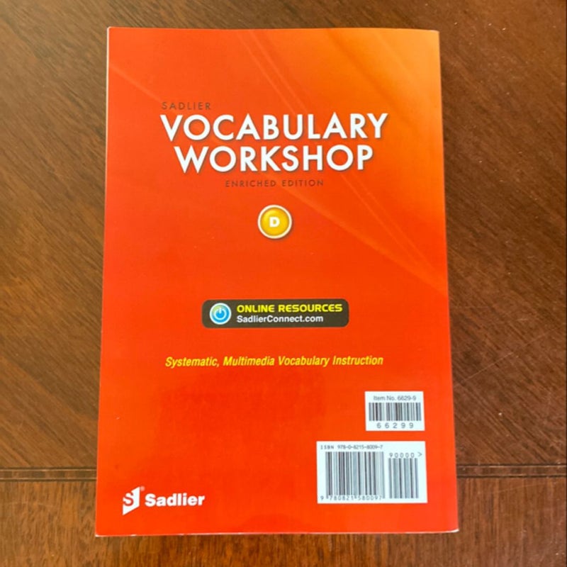 Sadler Vocabulary Workshop Level D Student Workbook