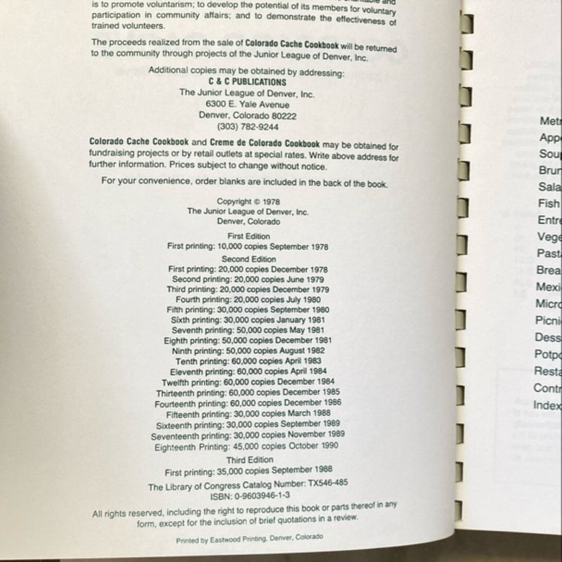Colorado Cache Cookbook