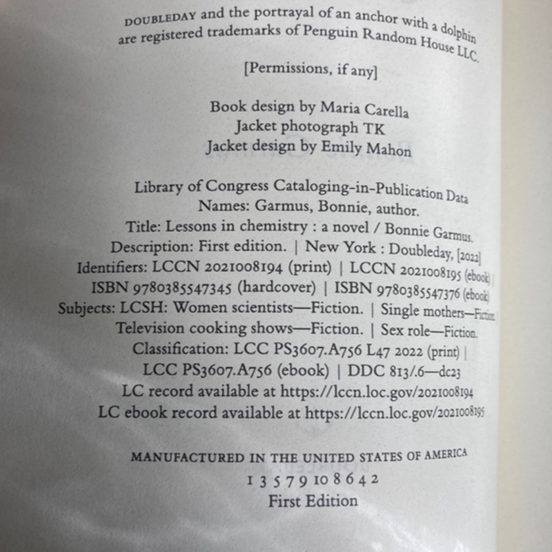 Lessons in Chemistry Advance Readers Copy ARC / Galley