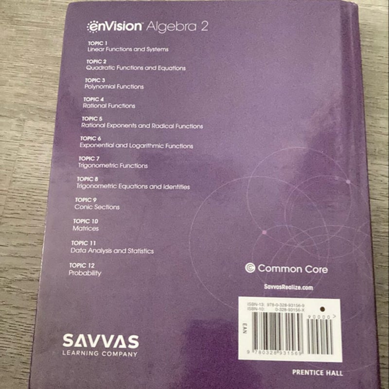 Envision Aga Common Core Student Edition Algebra 2 Grade 10/11 Copyright2018