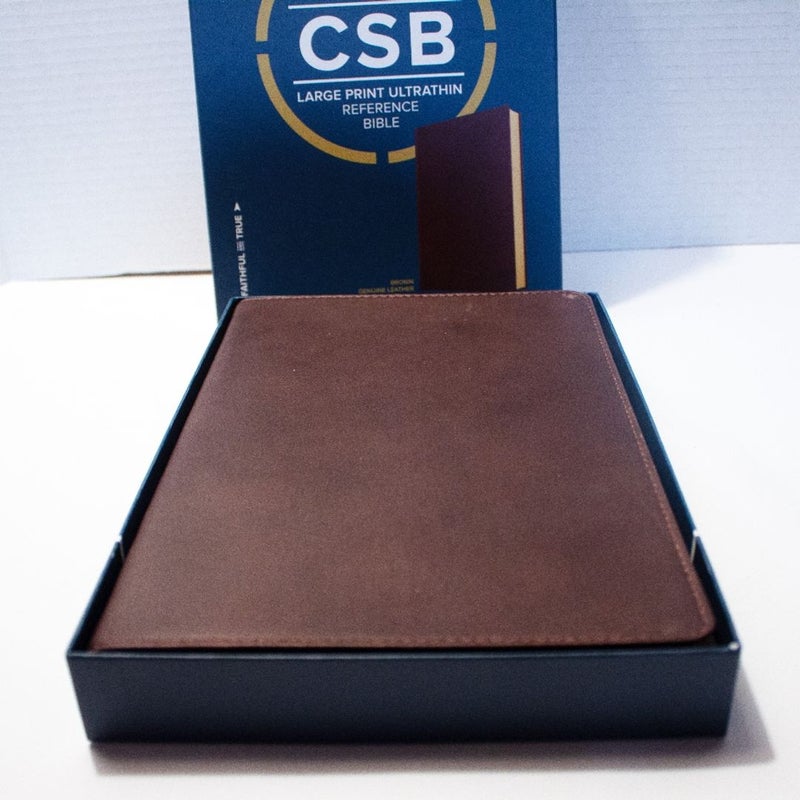 CSB Large Print Ultrathin Reference Bible, Brown Genuine Leather, Black Letter Edition