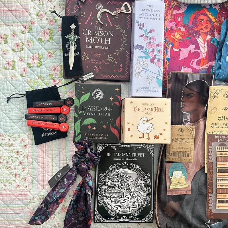 fairyloot bookish trinkets, bags, decor, keychains, stationary, pins