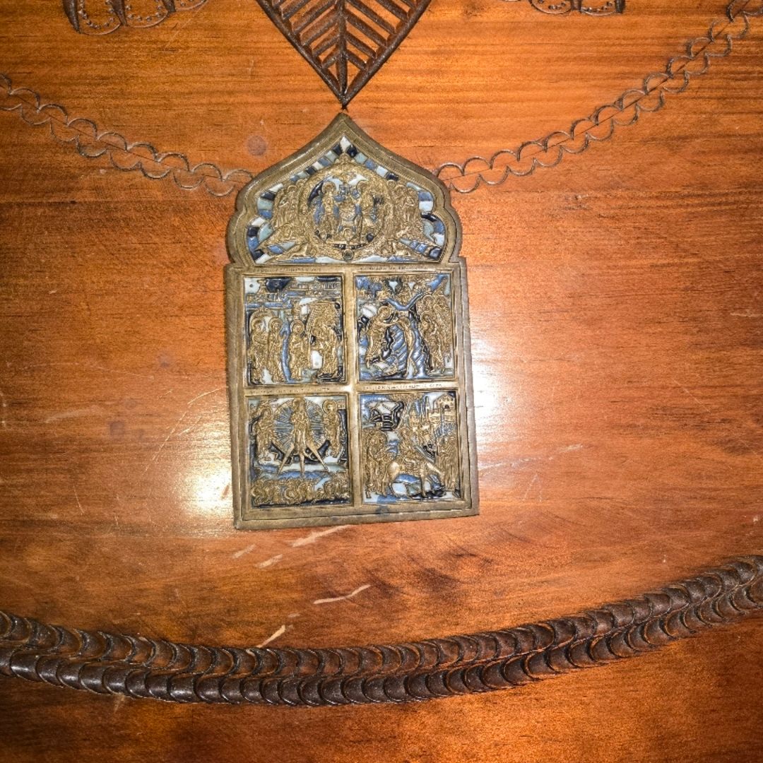 19th-century Russian bronze and enamel icon