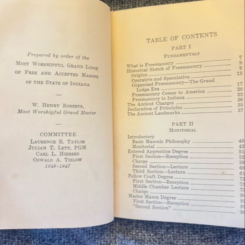 1947 Indiana Monitor and Free Masons Guide with Gavel