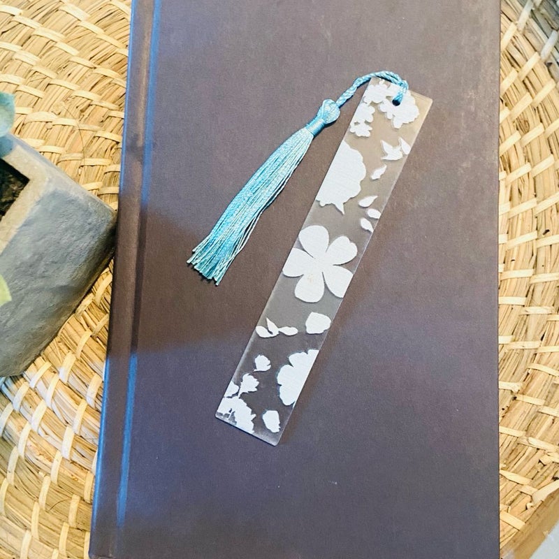 Arcylic blue floral bookmark with tassel