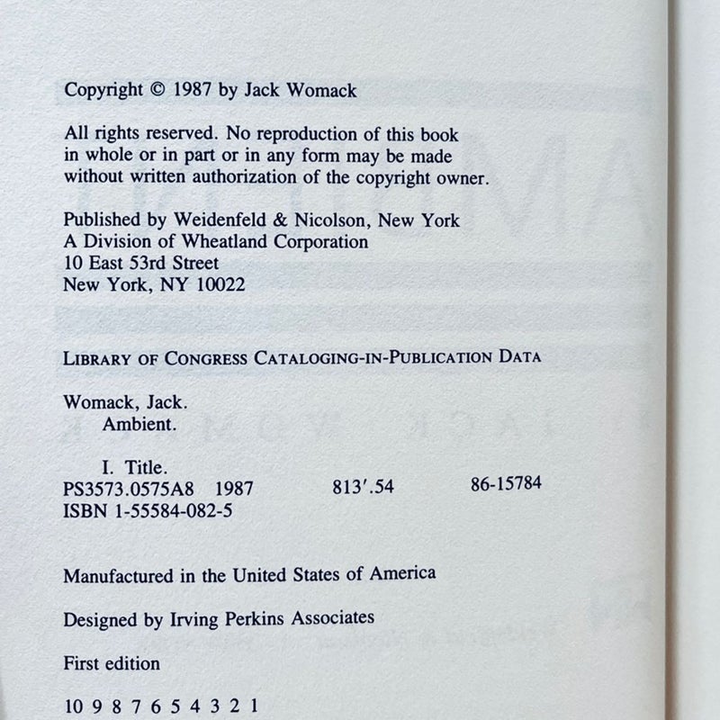 Ambient 1987 First Edition Weidenfeld & Nicholson 