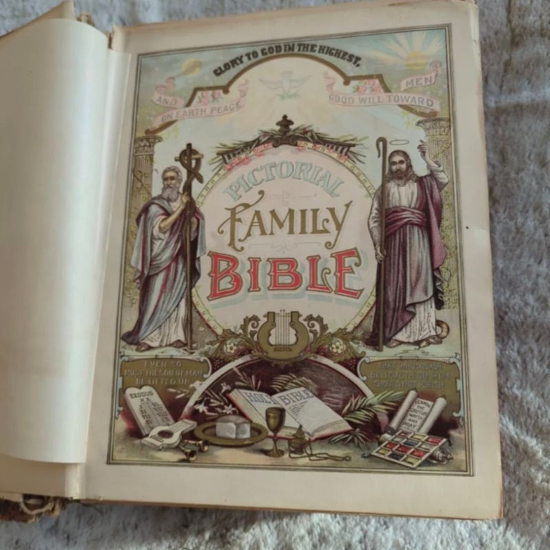 Pictorial BIBLE  1881 Leather HC Parallel Bible Dictionary Cities Of Bible As Is