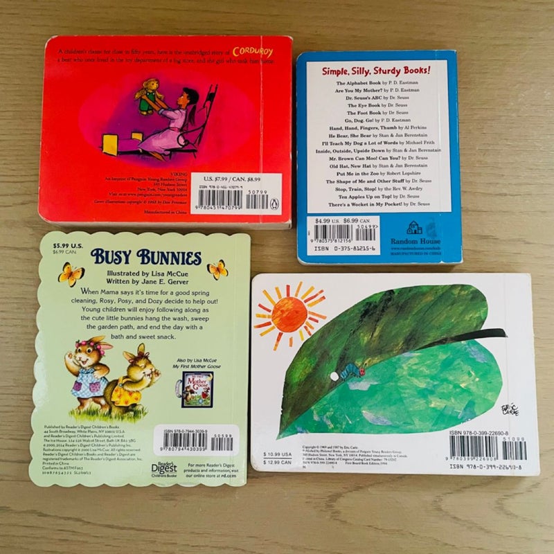 Children’s Book Bundle/ Boardbooks-Lot of 4; Corduroy, The Very Hungry Caterpillar, Busy Bunnies, Put Me in the Zoo