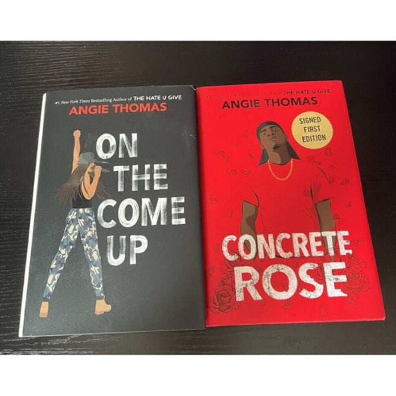 Angie Thomas Book Lot (2) On The Come Up Concrete Rose HC First Edition Signed