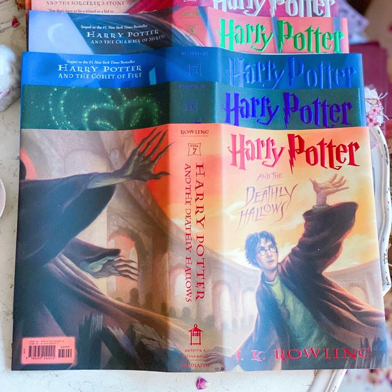 RARE Harry Potter set of 7 Dust Jackets + Bonus Cursed Child Jacket