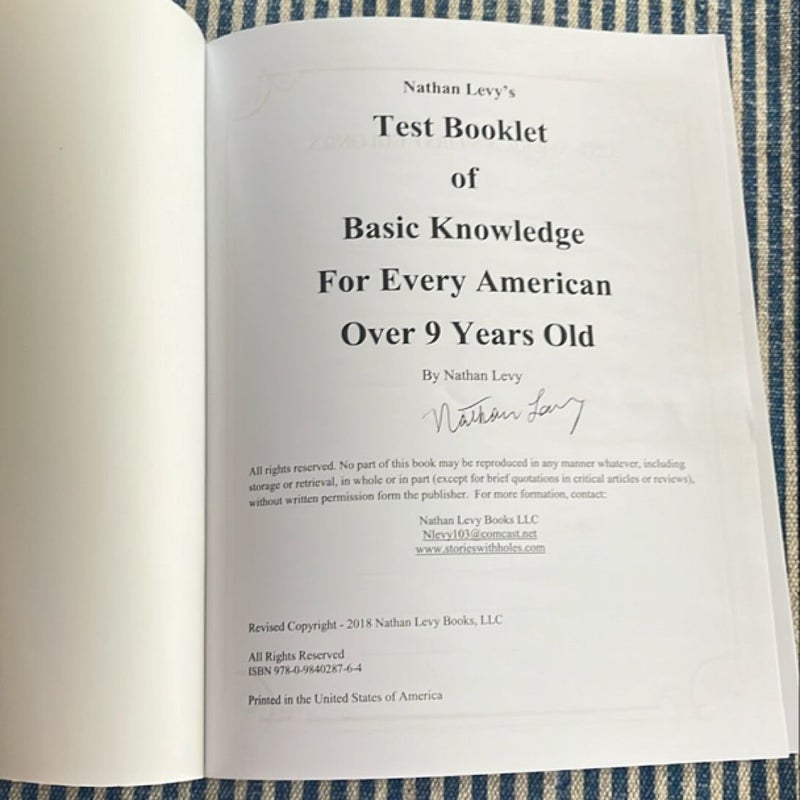 Nathan Levy's Test Booklet of Basic Knowledge for Every American over Nine Years Old